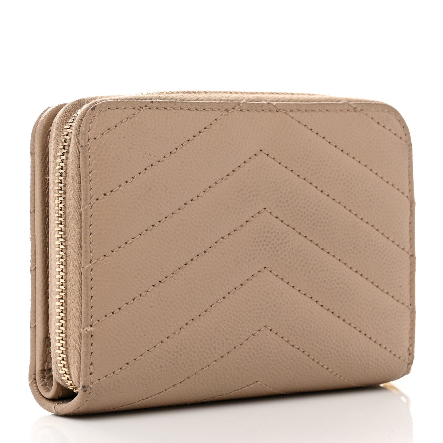 Grain De Poudre Matelasse Chevron Monogram Compact Zip Around Wallet Dark Beige