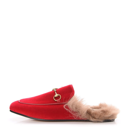 Gucci Velvet Fur Womens Princetown Slippers 39 Hibiscus Red 1 of 7