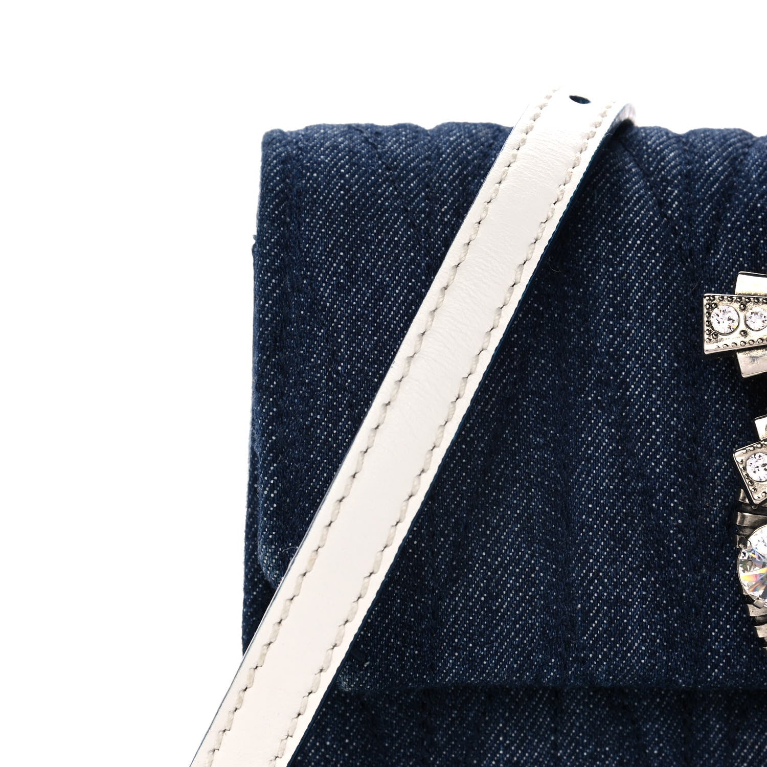 Miu Miu Denim Matelasse Crystal Embellished Lady Shoulder Bag Blue 9 of 12