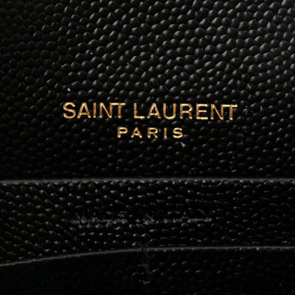 Saint Laurent Grain De Poudre Matelasse Chevron Monogram Envelope Chain Wallet Black 6 of 12