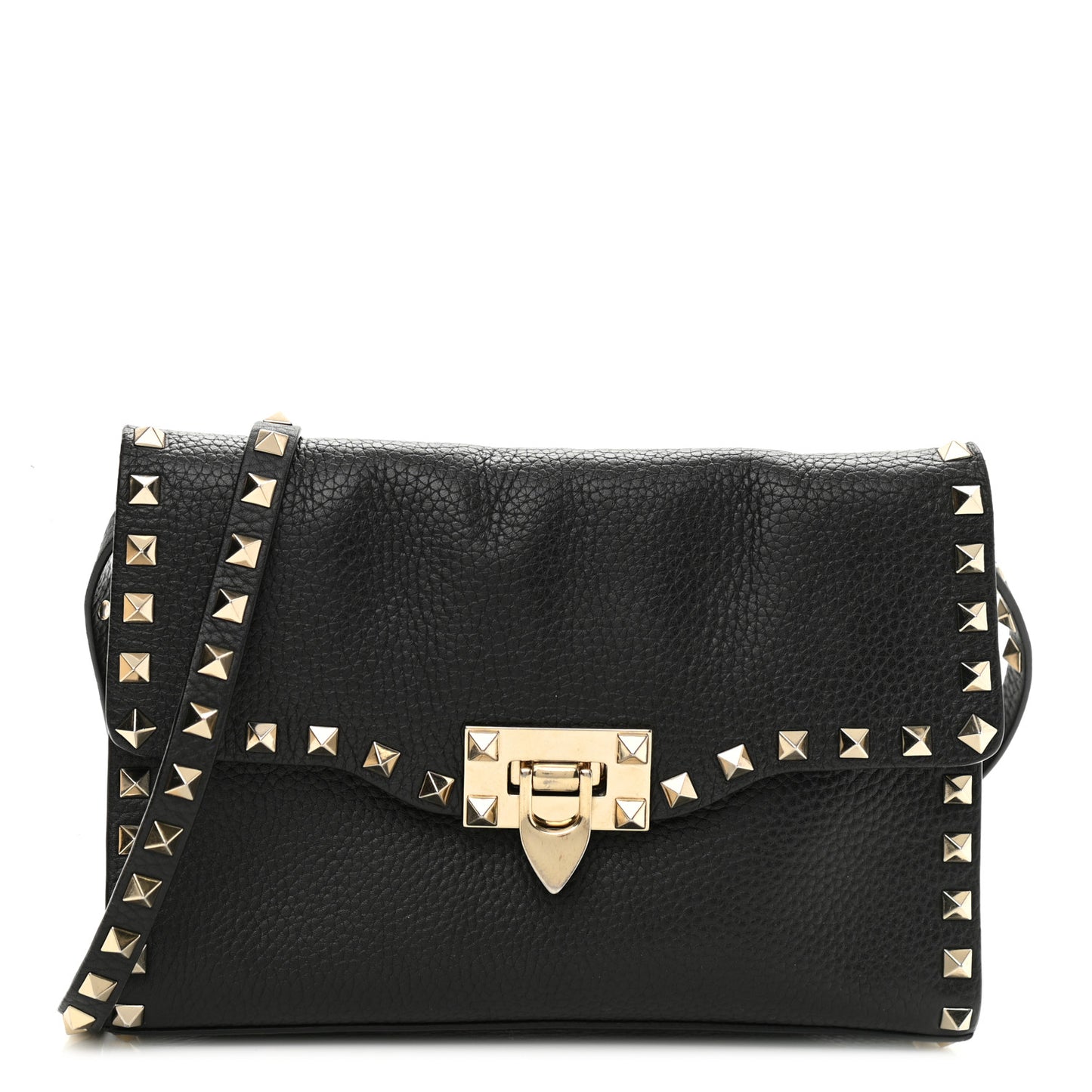Pebbled Calfskin Medium Rockstud Flip Lock Crossbody Bag Black
