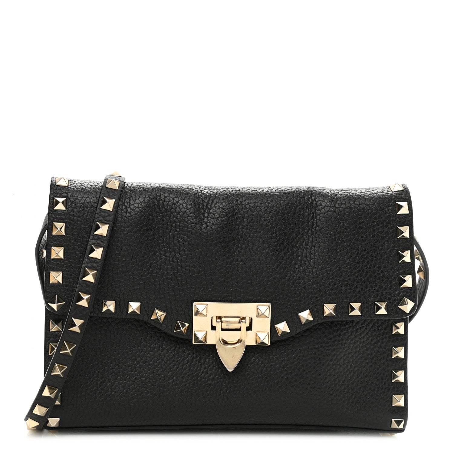 Valentino Garavani Pebbled Calfskin Medium Rockstud Flip Lock Crossbody Bag Black 1 of 12