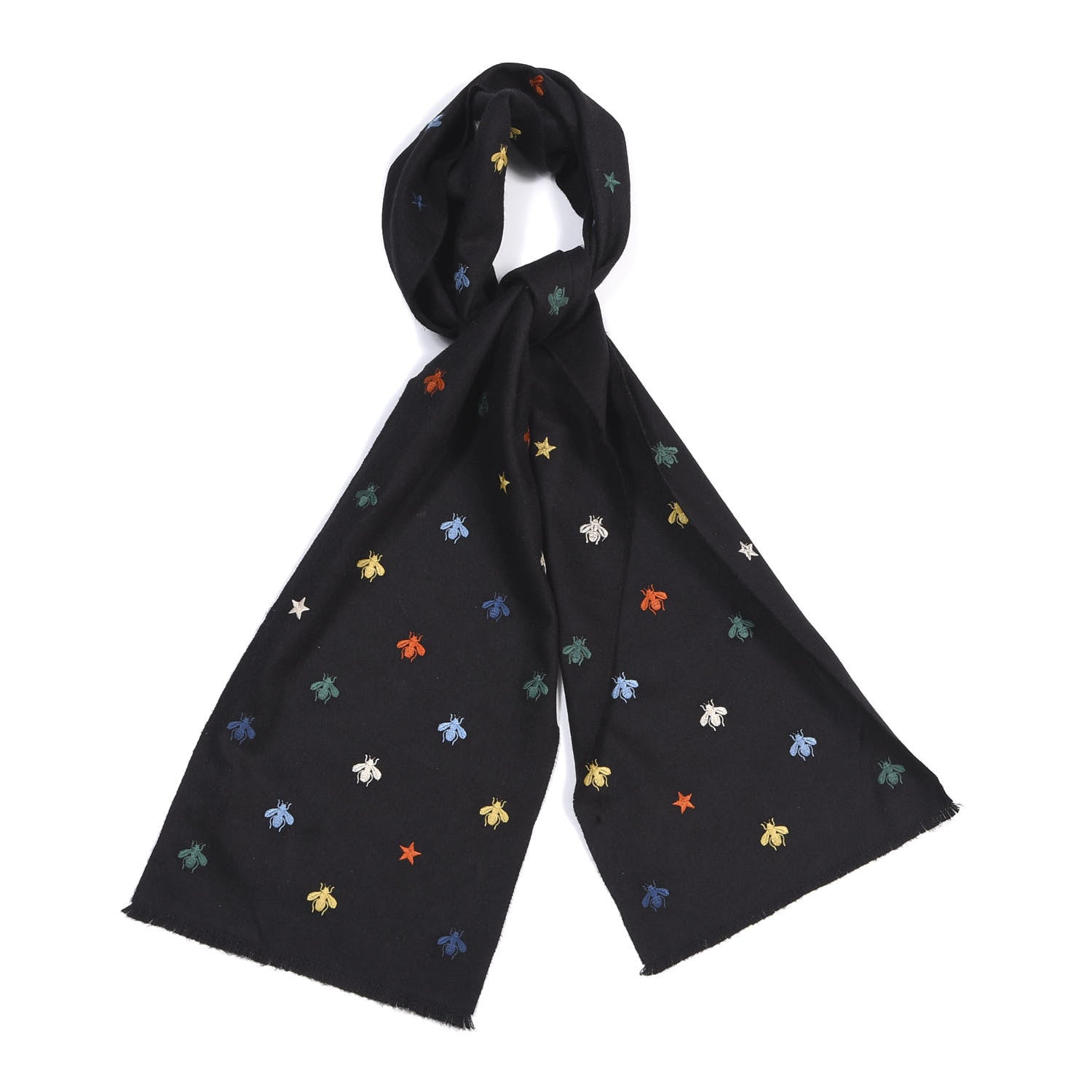 Gucci Silk Cashmere Bee Stardust Scarf Black 1 of 4