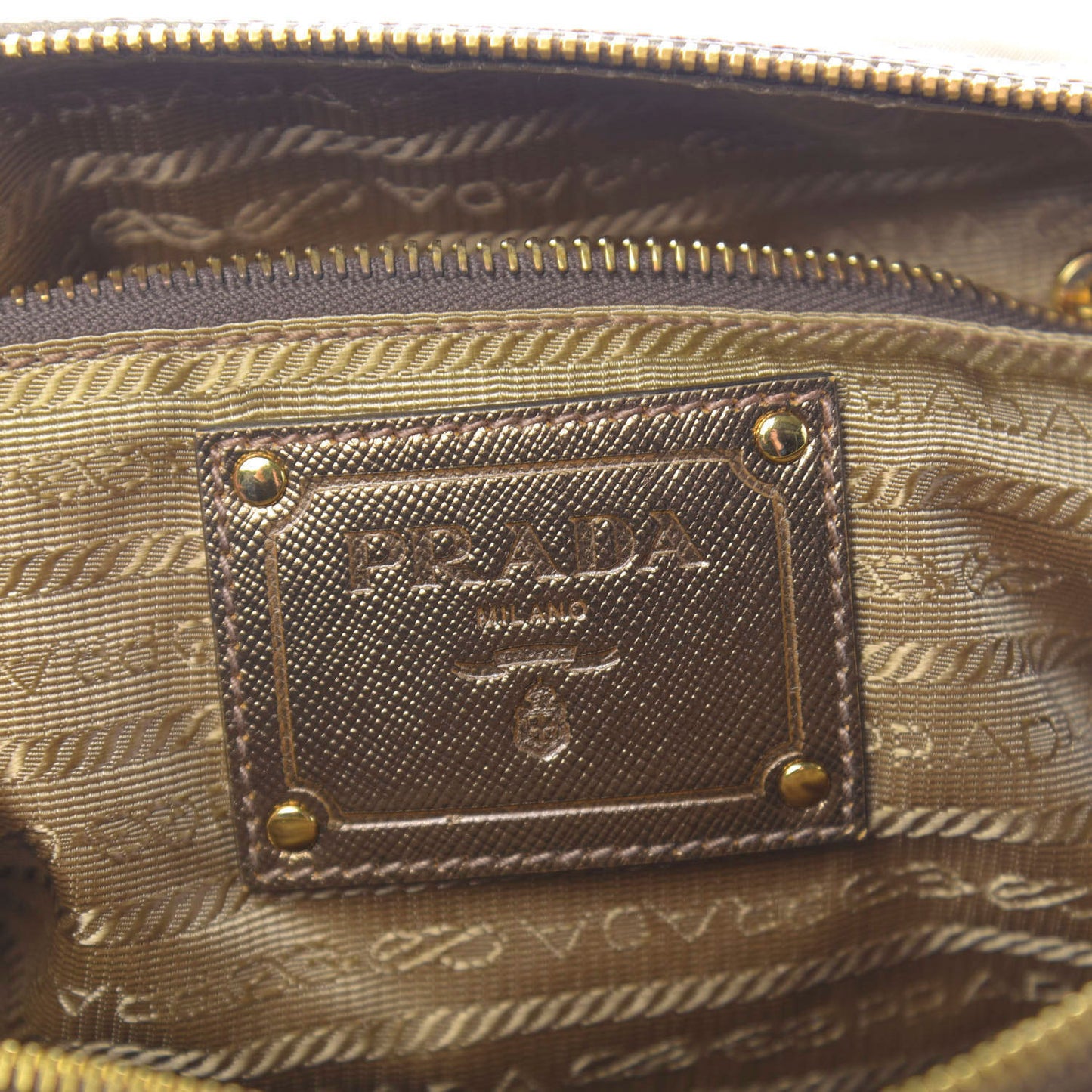 Metallic Tessuto Nylon Saffiano Bauletto Gold