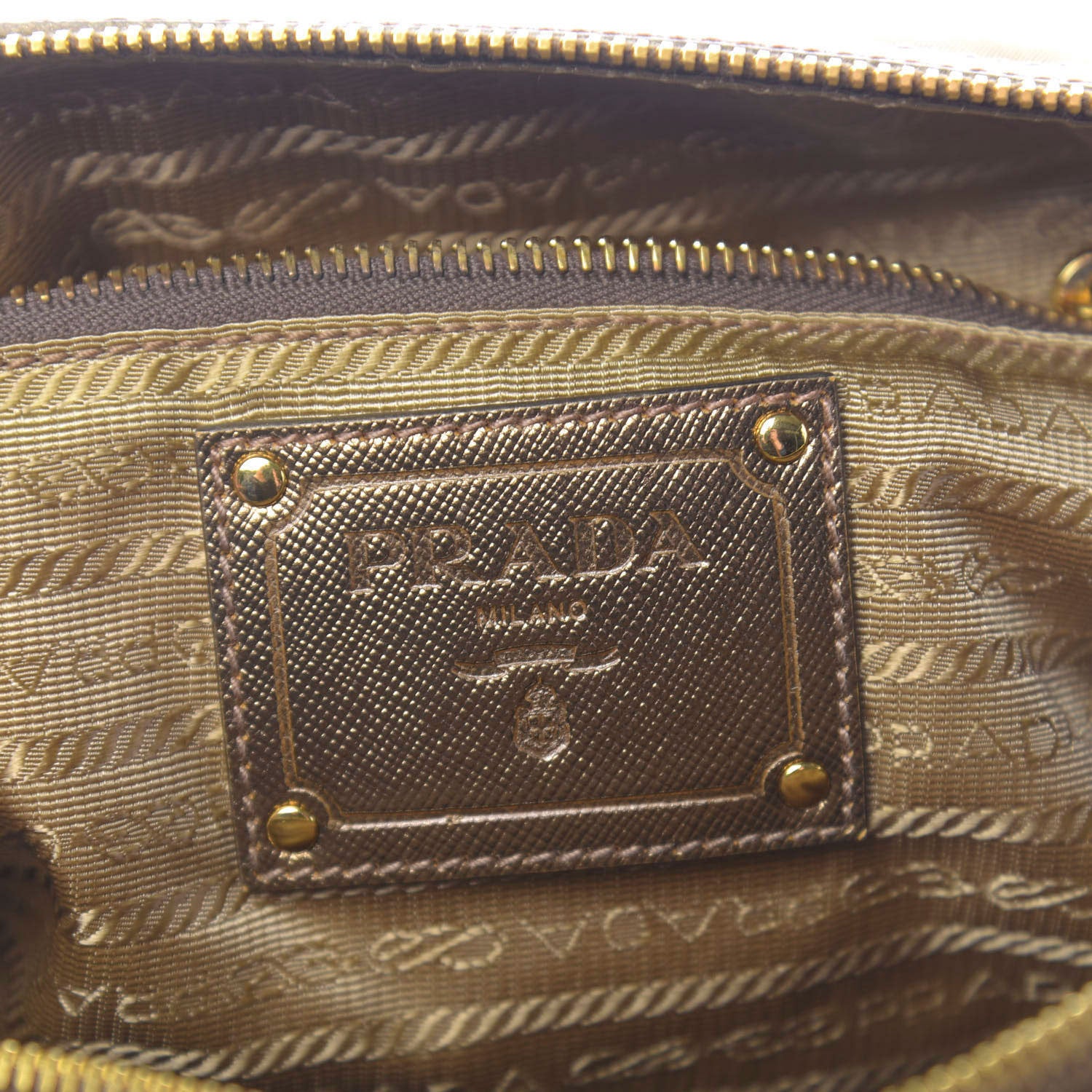 Prada Metallic Tessuto Nylon Saffiano Bauletto Gold 8 of 13