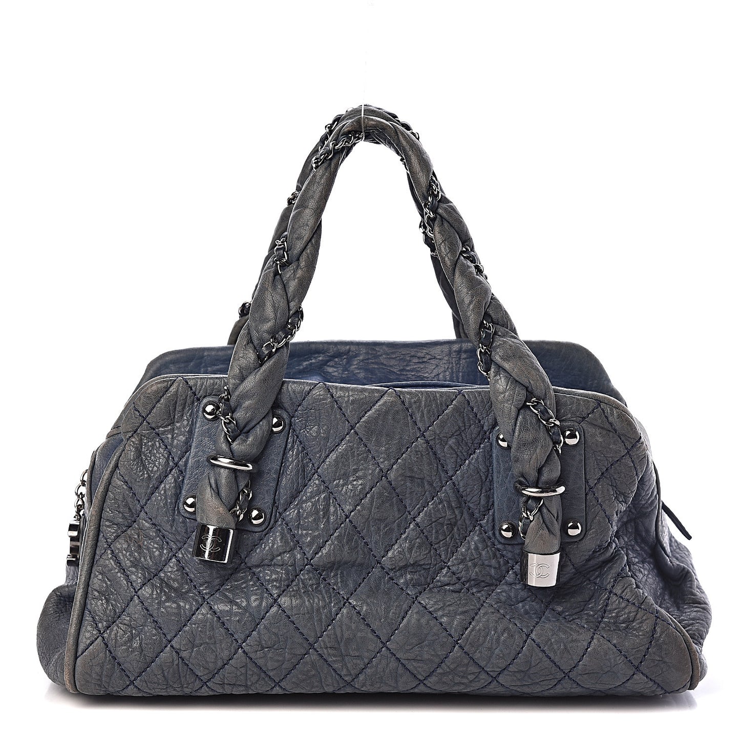 Distressed Lambskin Lady Braid Bowler Blue
