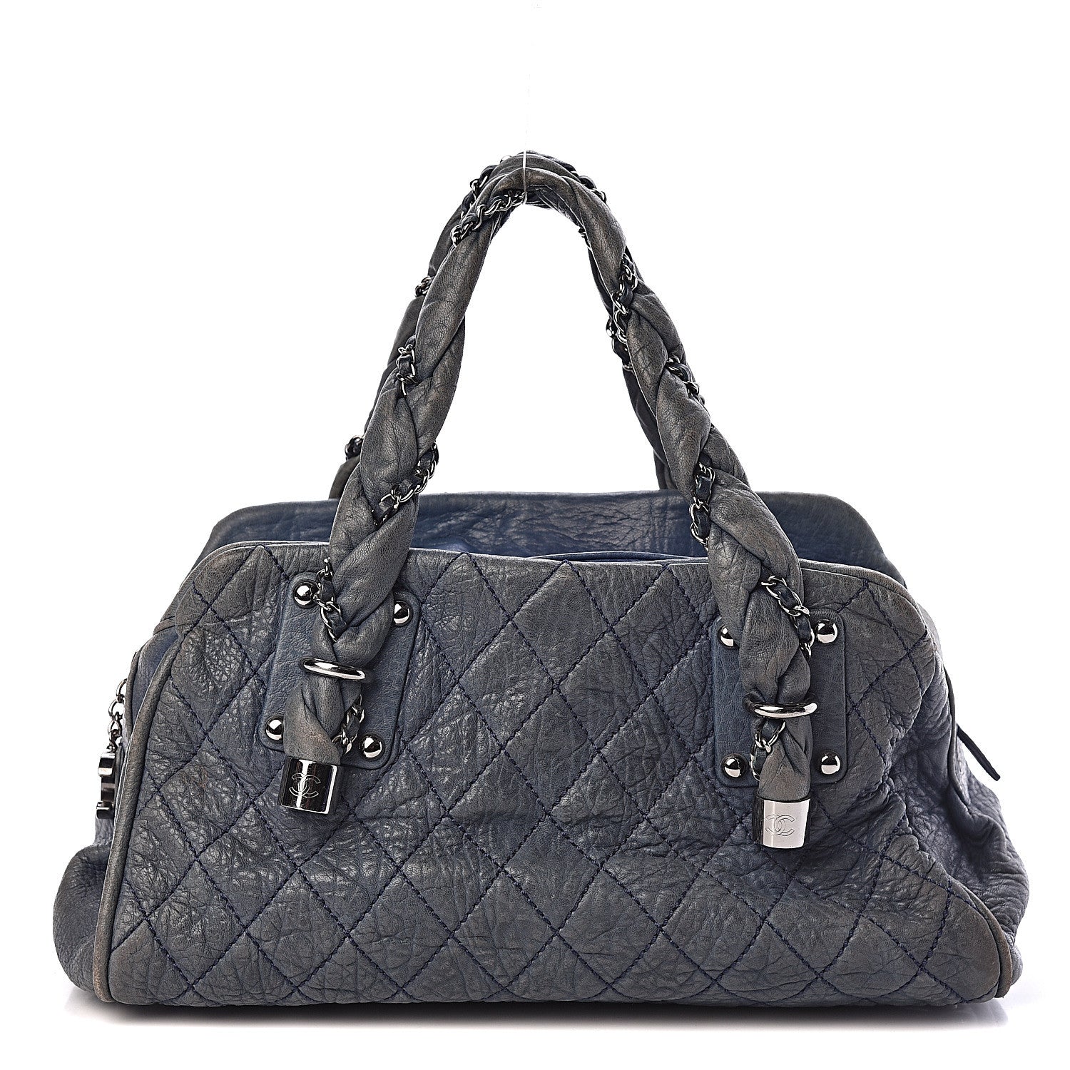 Chanel Distressed Lambskin Lady Braid Bowler Blue 1 of 10