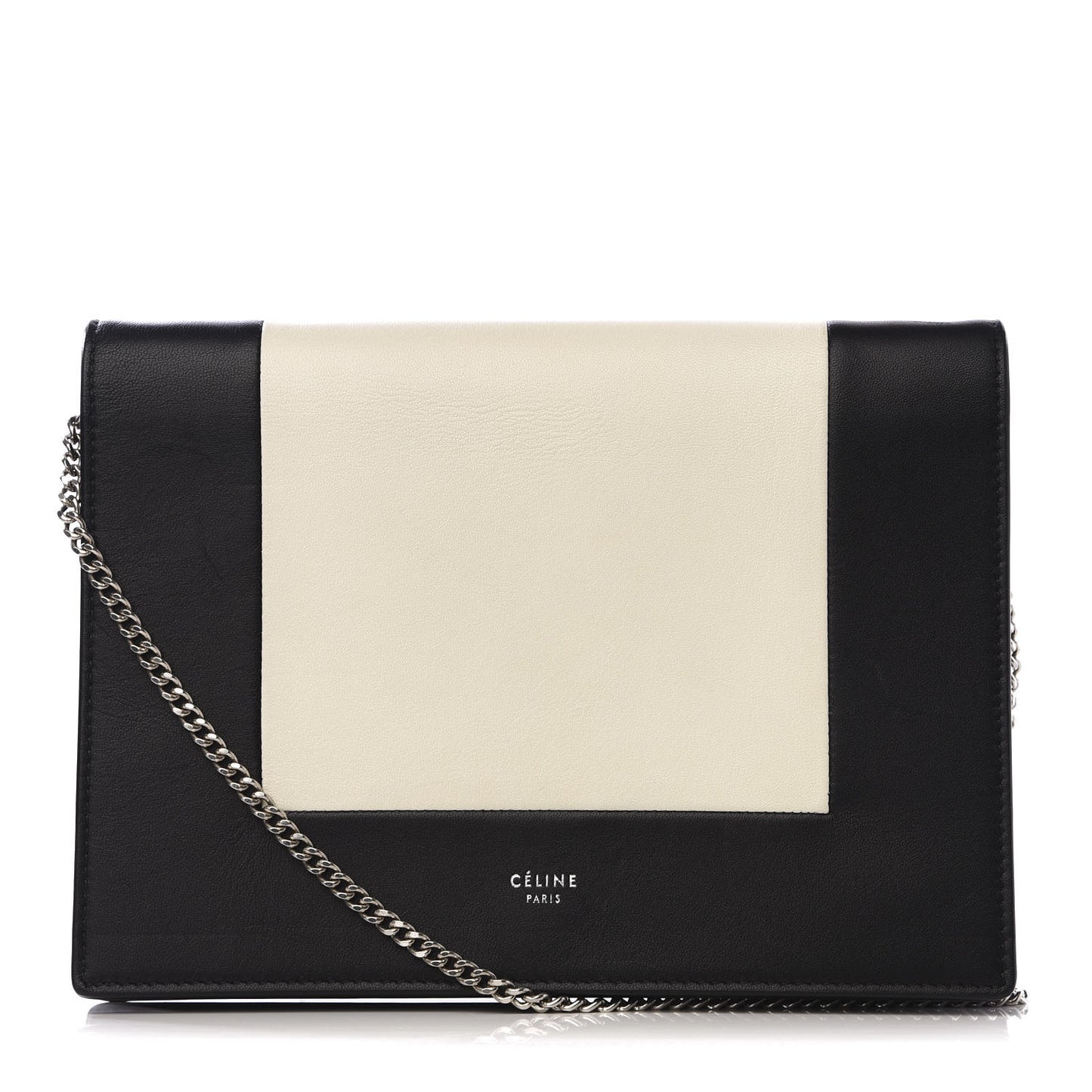 Smooth Lambskin Frame Evening Chain Clutch Black White