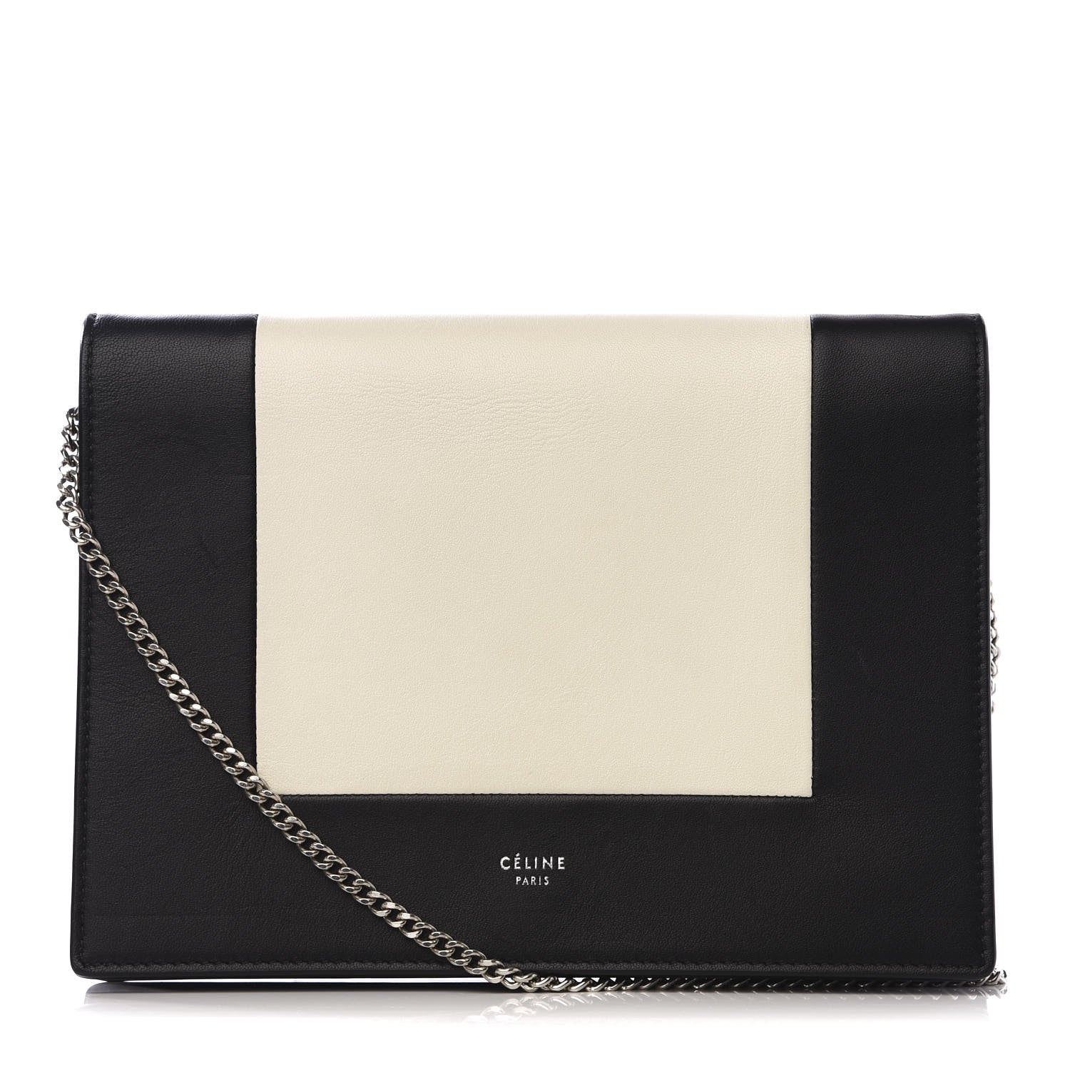 Celine Smooth Lambskin Frame Evening Chain Clutch Black White 1 of 8