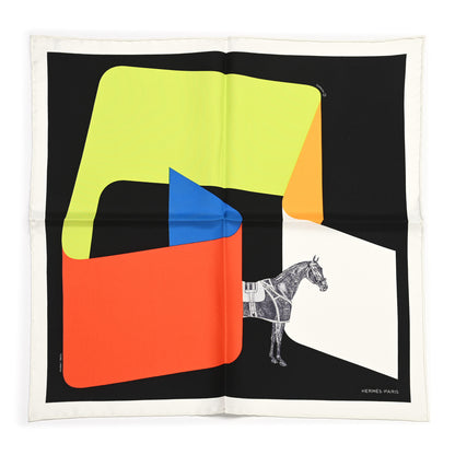 Hermes Silk La Serpentine De Pierre Scarf 45 Black Vermillon Vert Fluo 1 of 5
