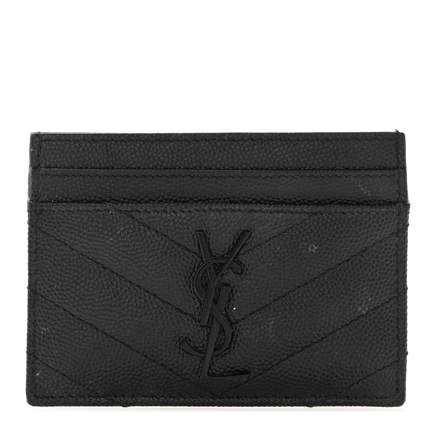 Saint Laurent Grain De Poudre Matelasse Chevron Monochrome Monogram Credit Card Case Black 1 of 8