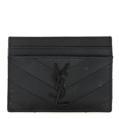 Saint Laurent Grain De Poudre Matelasse Chevron Monochrome Monogram Credit Card Case Black 1 of 8