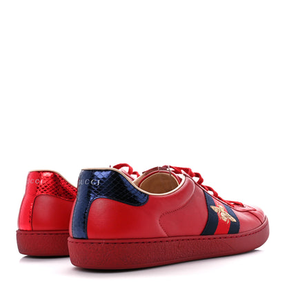 Gucci Miro Soft Calfskin Laminated Ayers Web Bee Embroidered Mens Ace Sneakers 12 Hibiscus Red Red Flame Notte 4 of 10