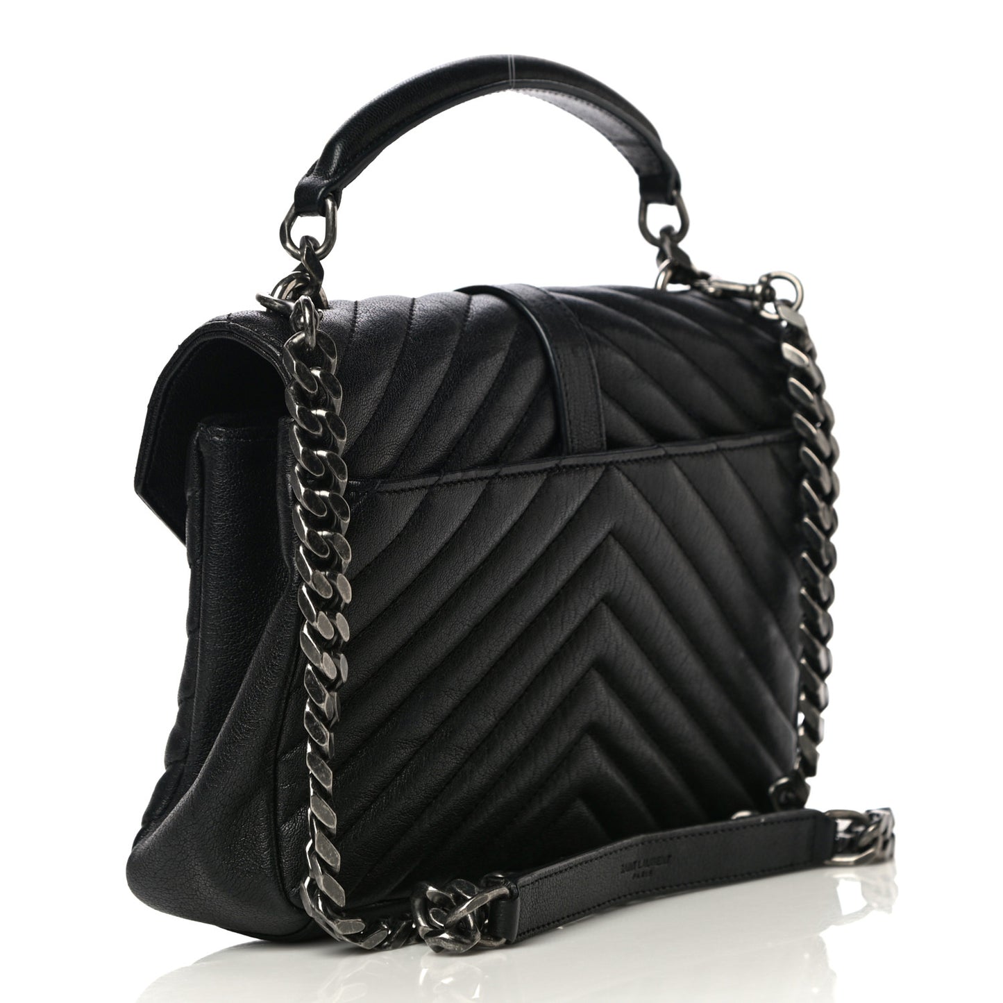 Sheepskin Matelasse Chevron Monogram Medium College Bag Black