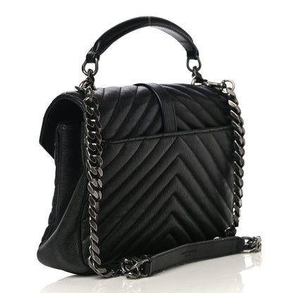 Saint Laurent Sheepskin Matelasse Chevron Monogram Medium College Bag Black 2 of 20
