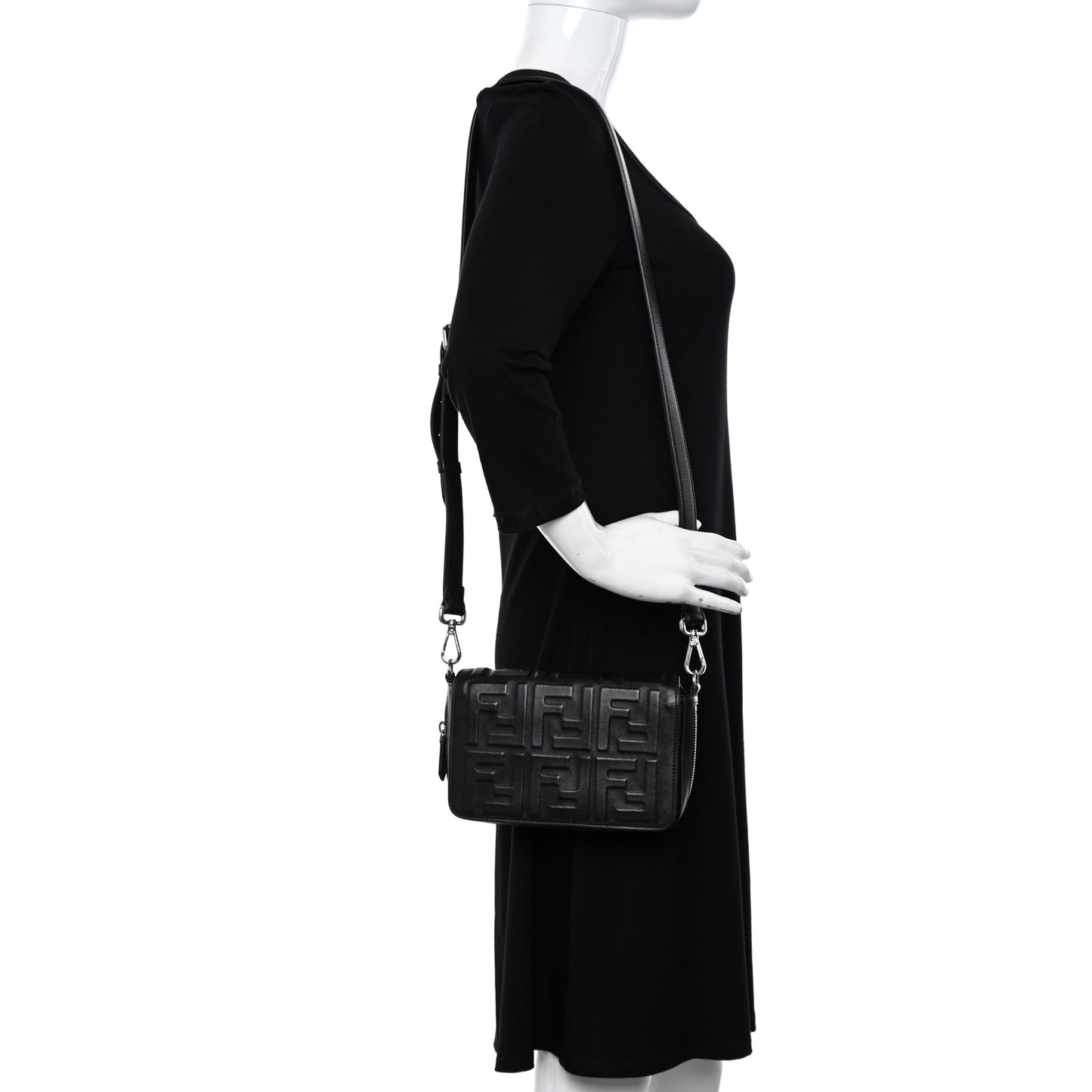 Nappa FF 1974 Embossed Mini Expandable Flap Bag Black