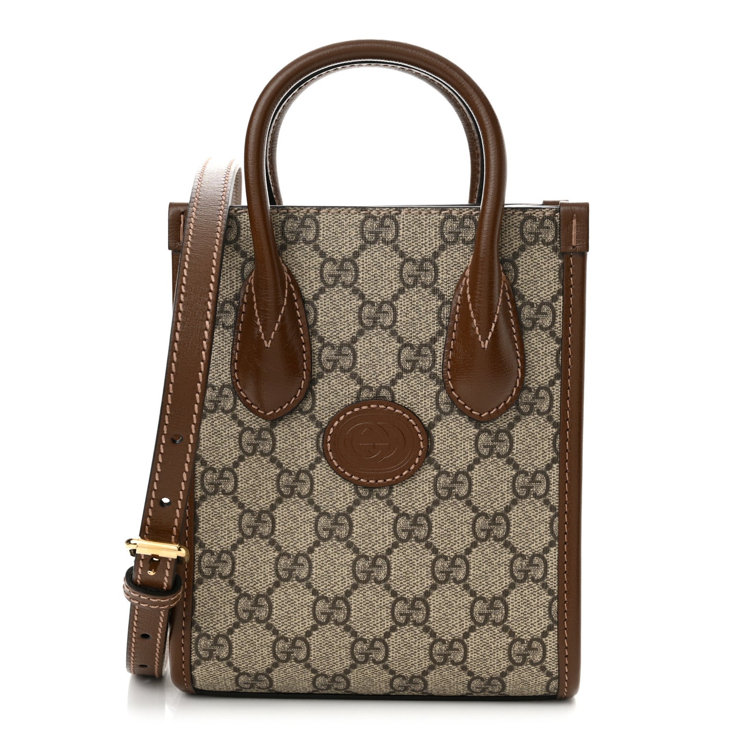 Gucci GG Supreme Monogram Azalea Calfskin Mini Retro Interlocking G Tote Bag Beige Ebony Brown Sugar 1 of 12