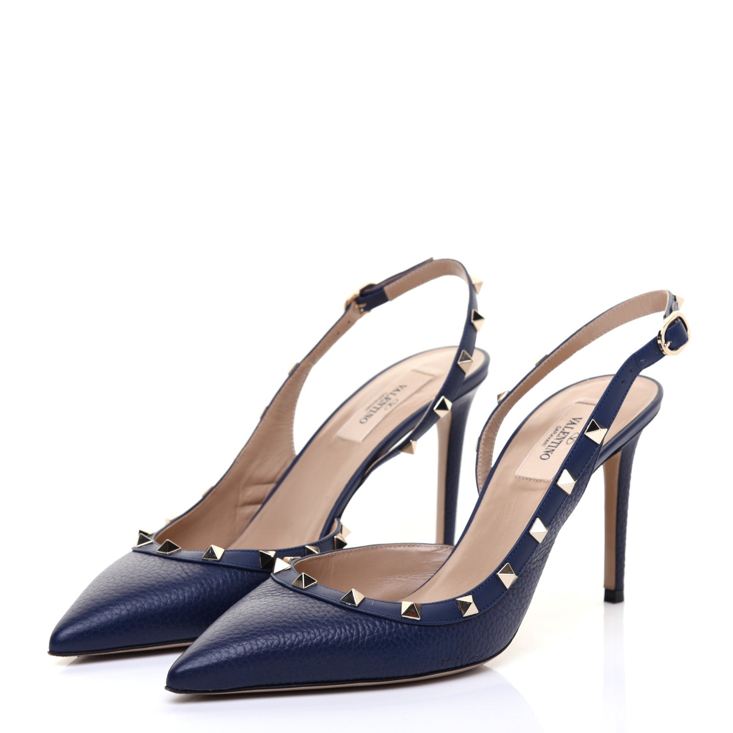 Valentino Garavani Pebbled Calfskin Rockstud Half D'Orsay Slingback 85mm Pumps 41 Pure Blue 3 of 8