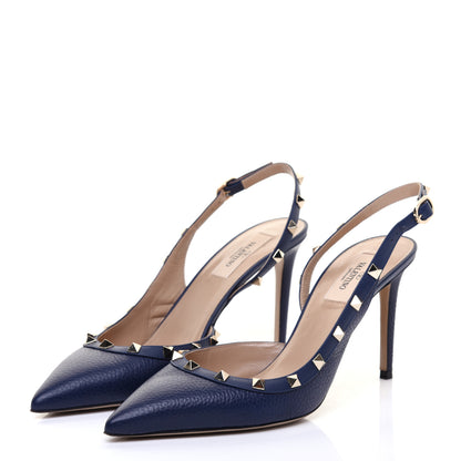 Valentino Garavani Pebbled Calfskin Rockstud Half D'Orsay Slingback 85mm Pumps 41 Pure Blue 3 of 8