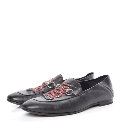Gucci Lambskin Kingsnake Embroidered Mens Brixton Horsebit Loafers 11 Black 3 of 20