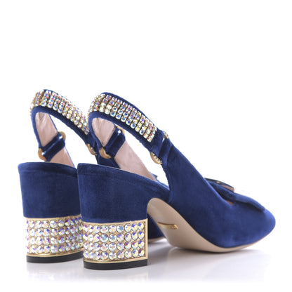 Gucci Velvet Crystal Square G Madelyn Slingbacks 36.5 Cobalt Blue 4 of 11
