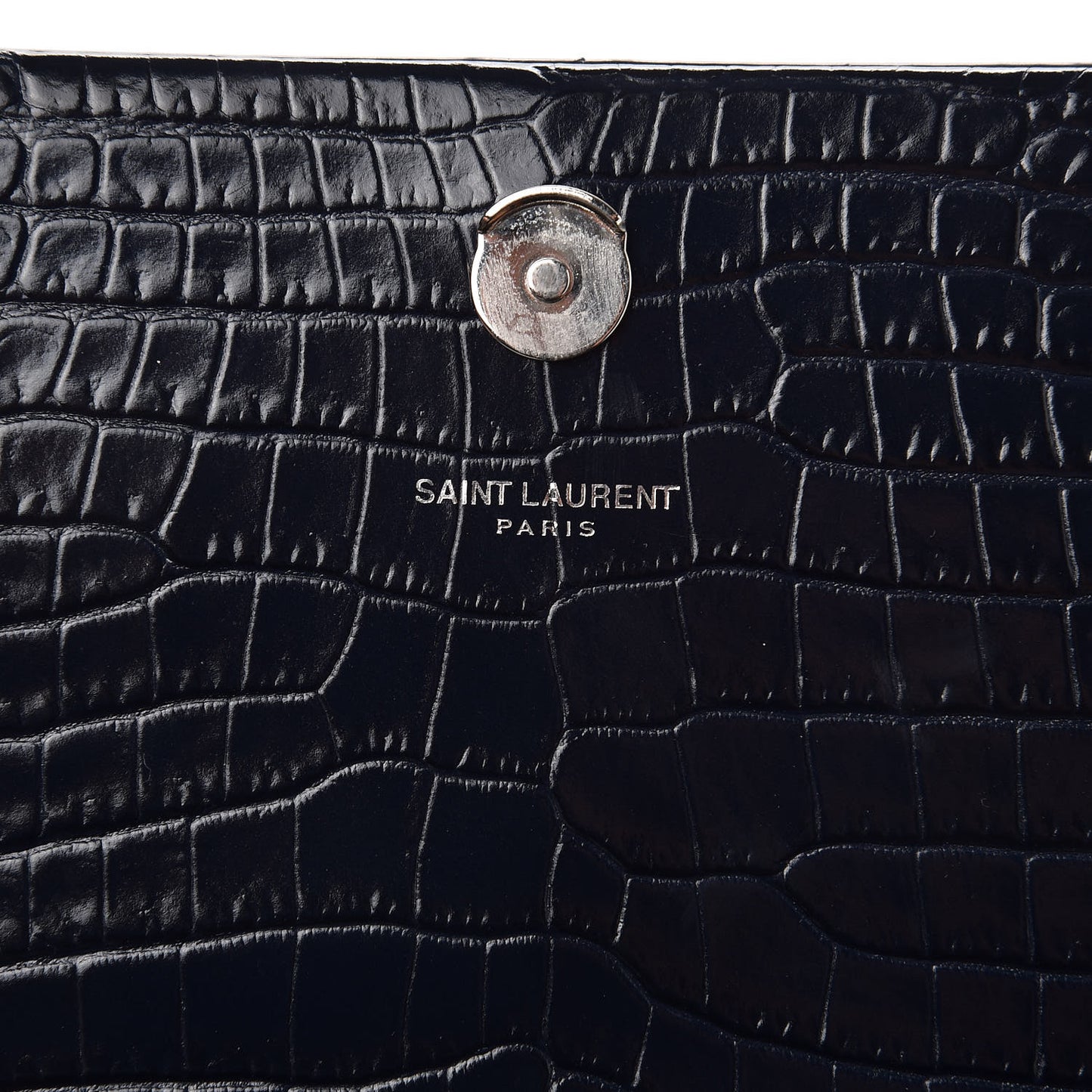 Calfskin Crocodile Embossed Medium Classic Monogram Kate Tassel Satchel Blue Sapphire
