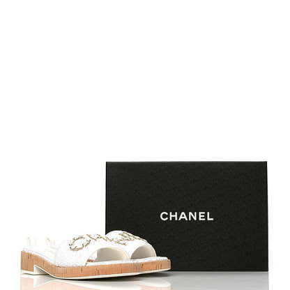 Chanel Tweed Cork CC Chain Mule Sandal 39.5 White 10 of 10