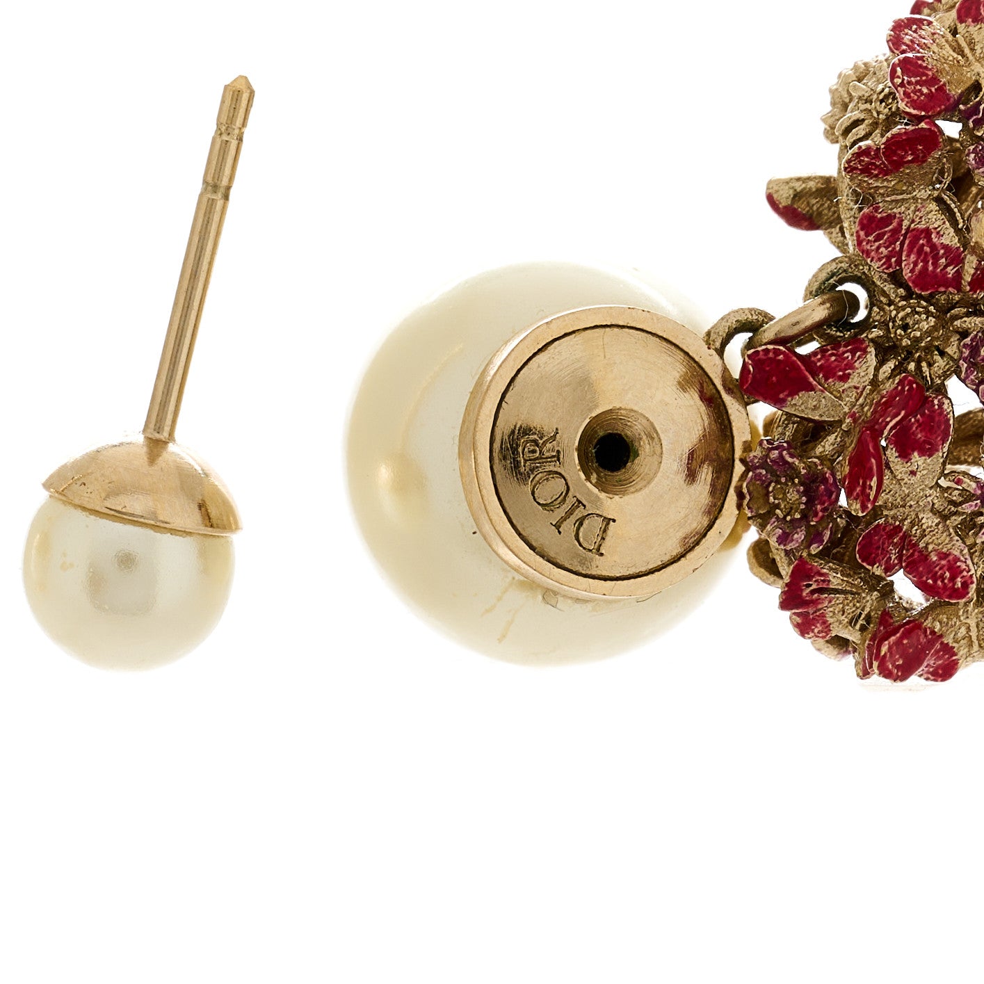 Pearl Crystal Le Coeurs des Papillons Tribal Earrings Gold Red White