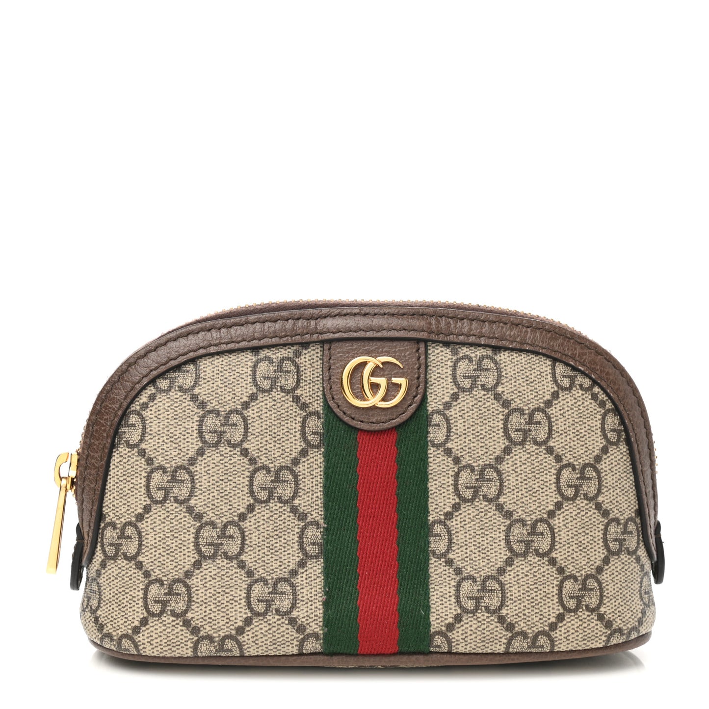 GG Supreme Monogram Textured Calfskin Web Medium Ophidia Cosmetic Case Beige Ebony New Acero