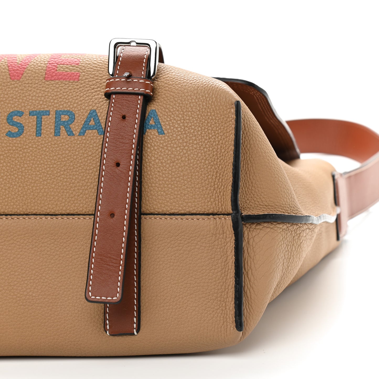 Grained Calfskin Printed Desert Lion Messenger Bag Tan