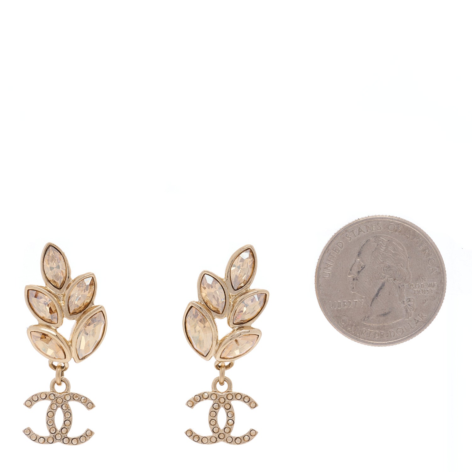 Chanel Crystal Sparkling Wheat CC Drop Earrings Gold 2 of 4