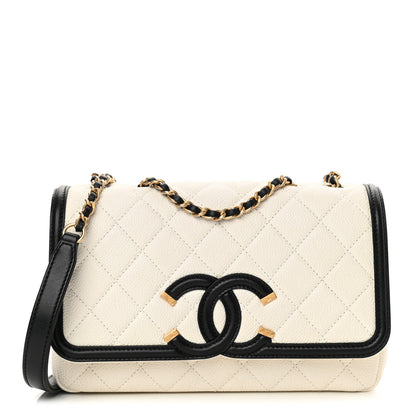 Chanel Caviar Quilted Small CC Filigree Flap White Black 1 of 12