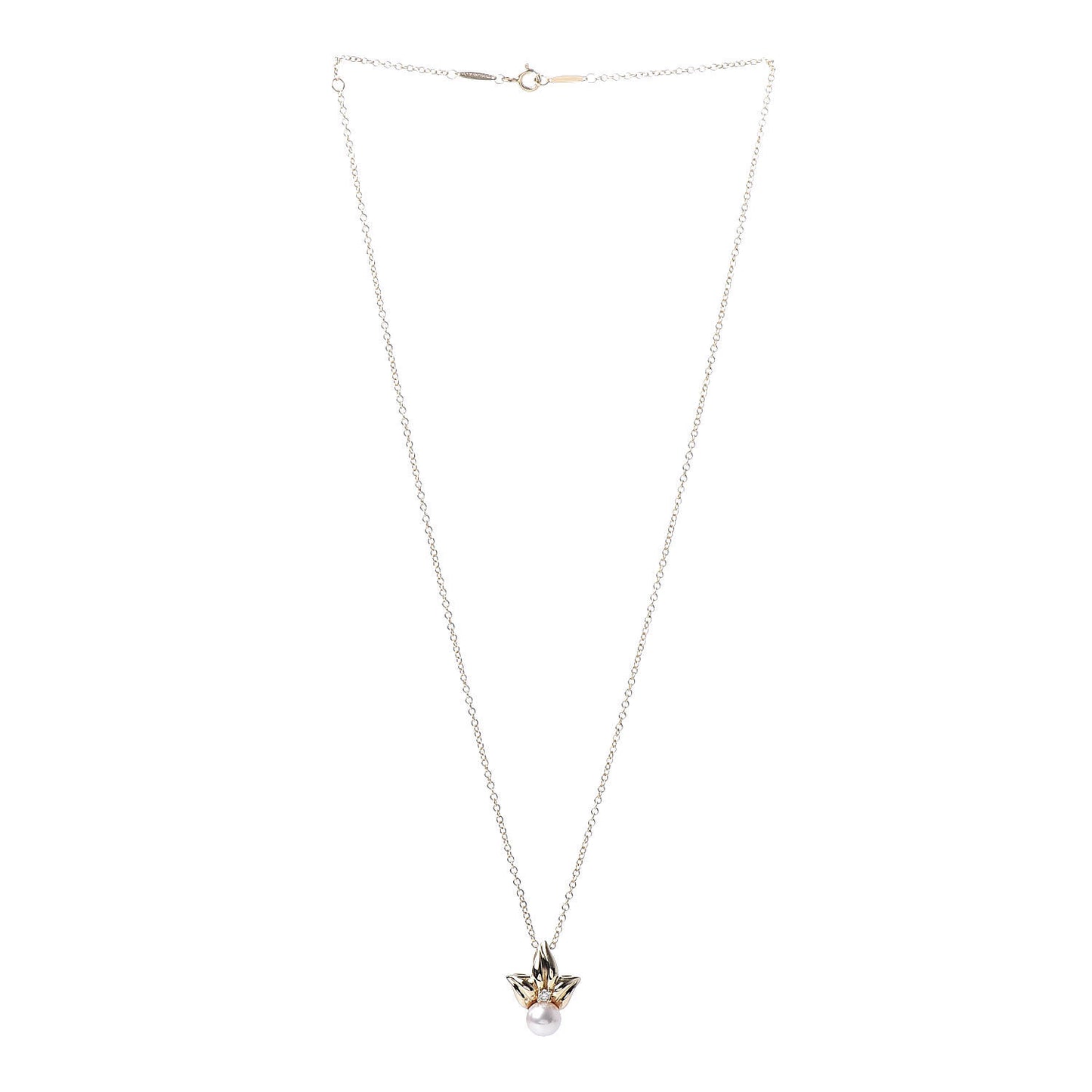 18K Yellow Gold Diamond 7mm Pearl Pendant Necklace