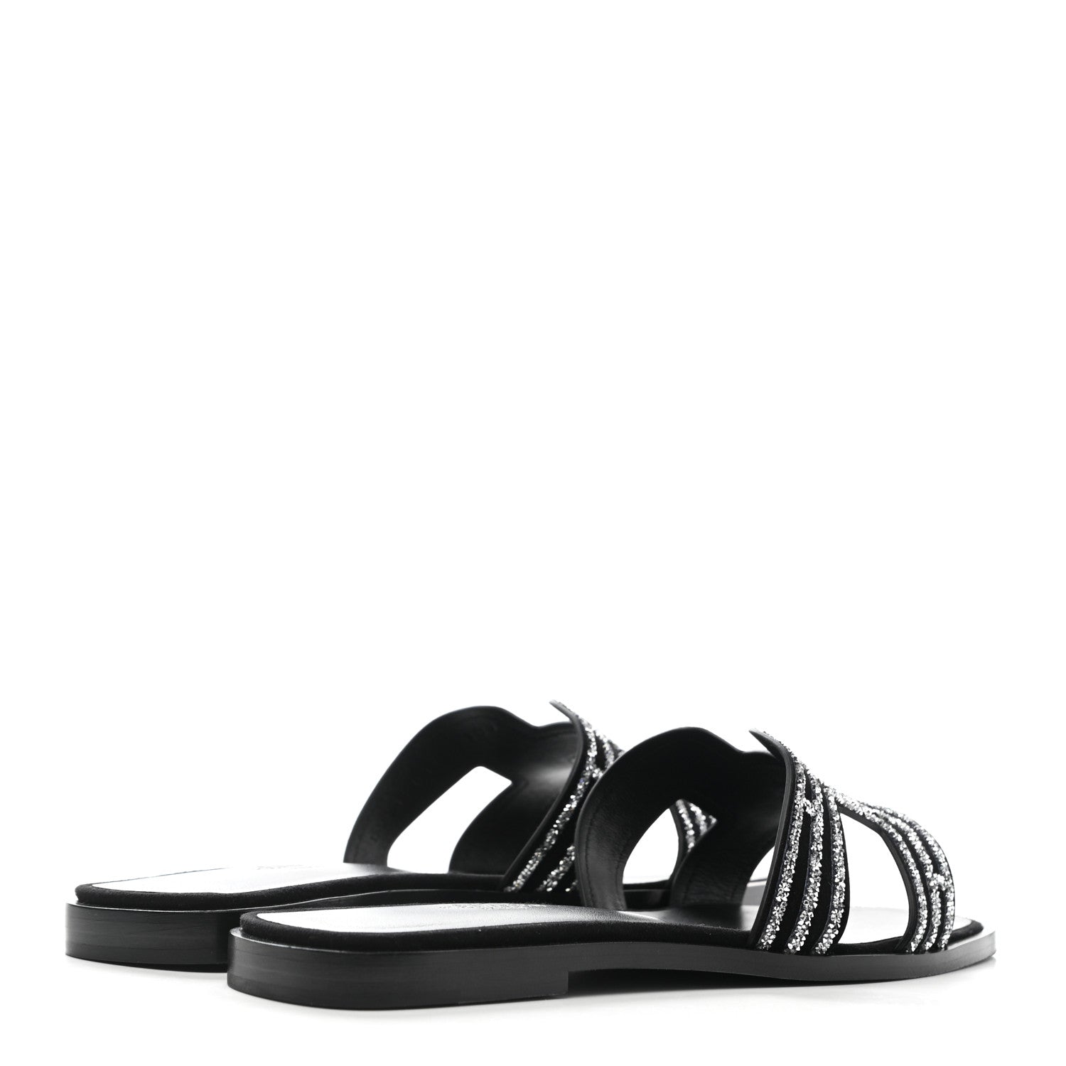 Hermes Suede Goatskin Crystal Oran Sandals 36 Black Argent 4 of 9