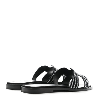 Hermes Suede Goatskin Crystal Oran Sandals 36 Black Argent 4 of 9