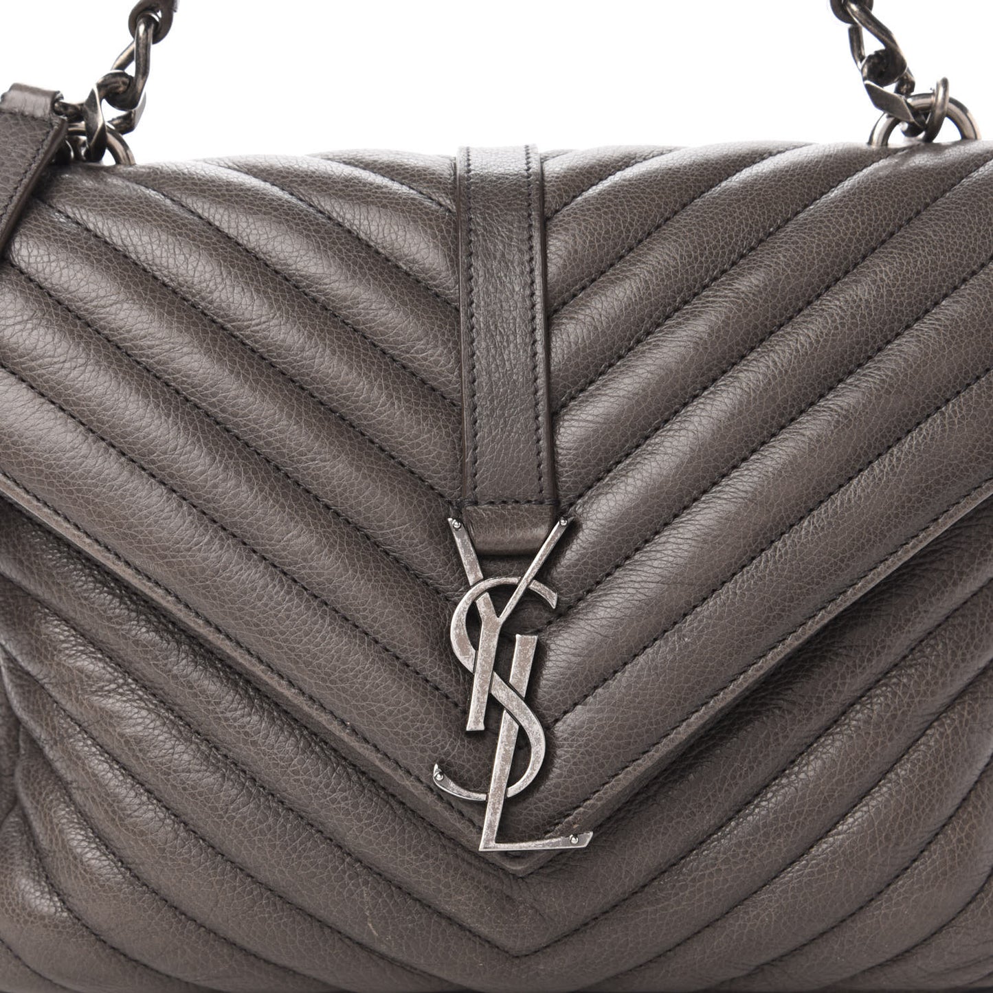 Sheepskin Matelasse Chevron Monogram Medium College Bag Light Coal