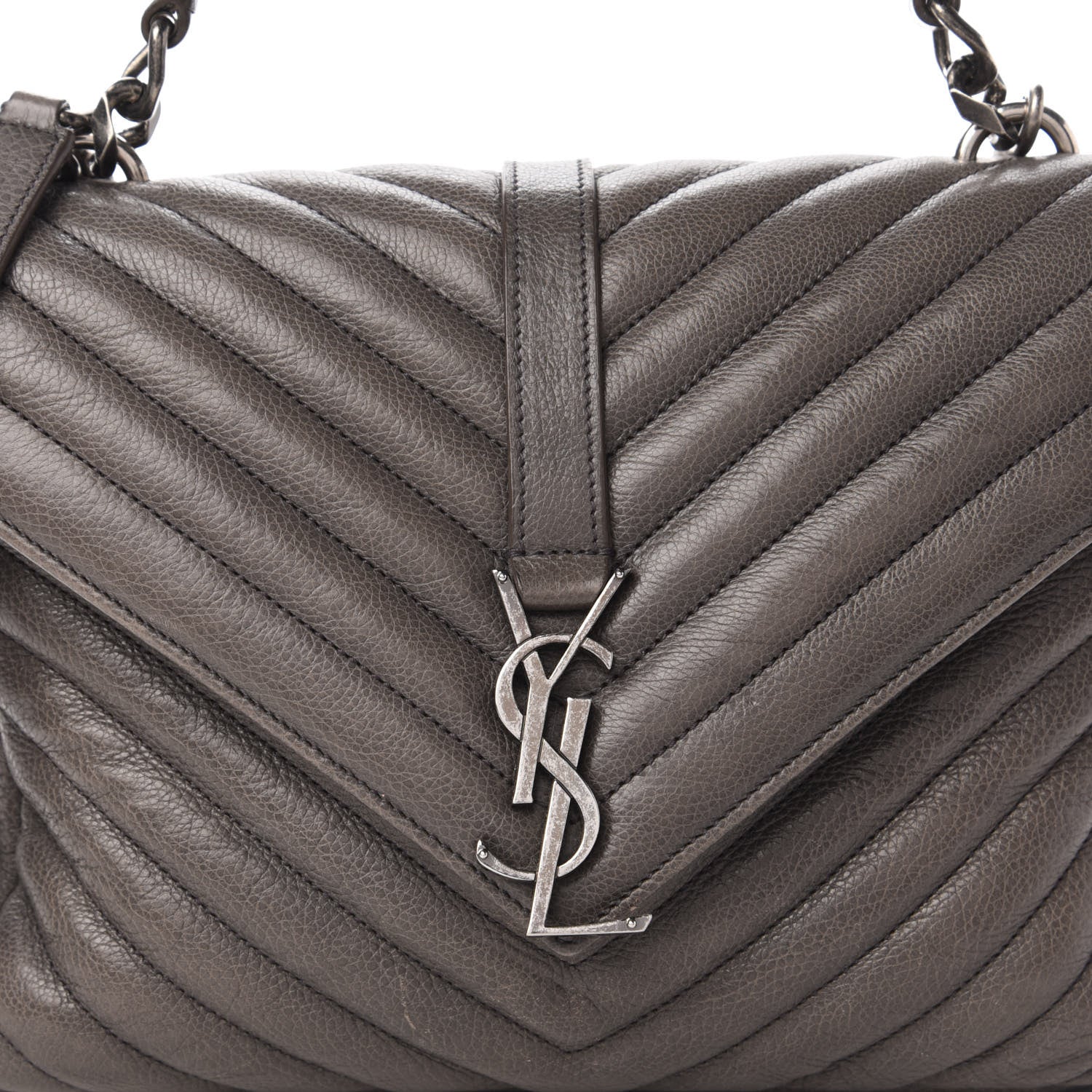 Saint Laurent Sheepskin Matelasse Chevron Monogram Medium College Bag Light Coal 9 of 9