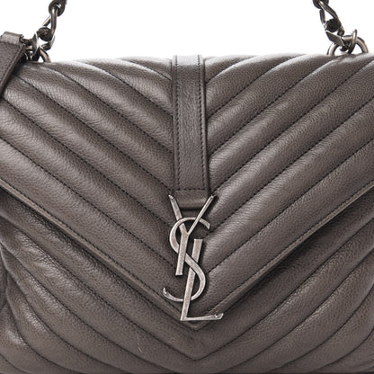Saint Laurent Sheepskin Matelasse Chevron Monogram Medium College Bag Light Coal 9 of 9