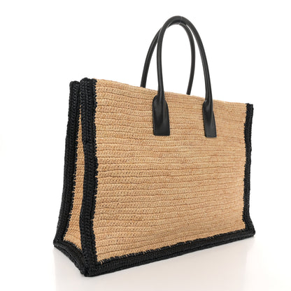 Saint Laurent Raffia Calfskin Rive Gauche Tote Naturale Black 3 of 12
