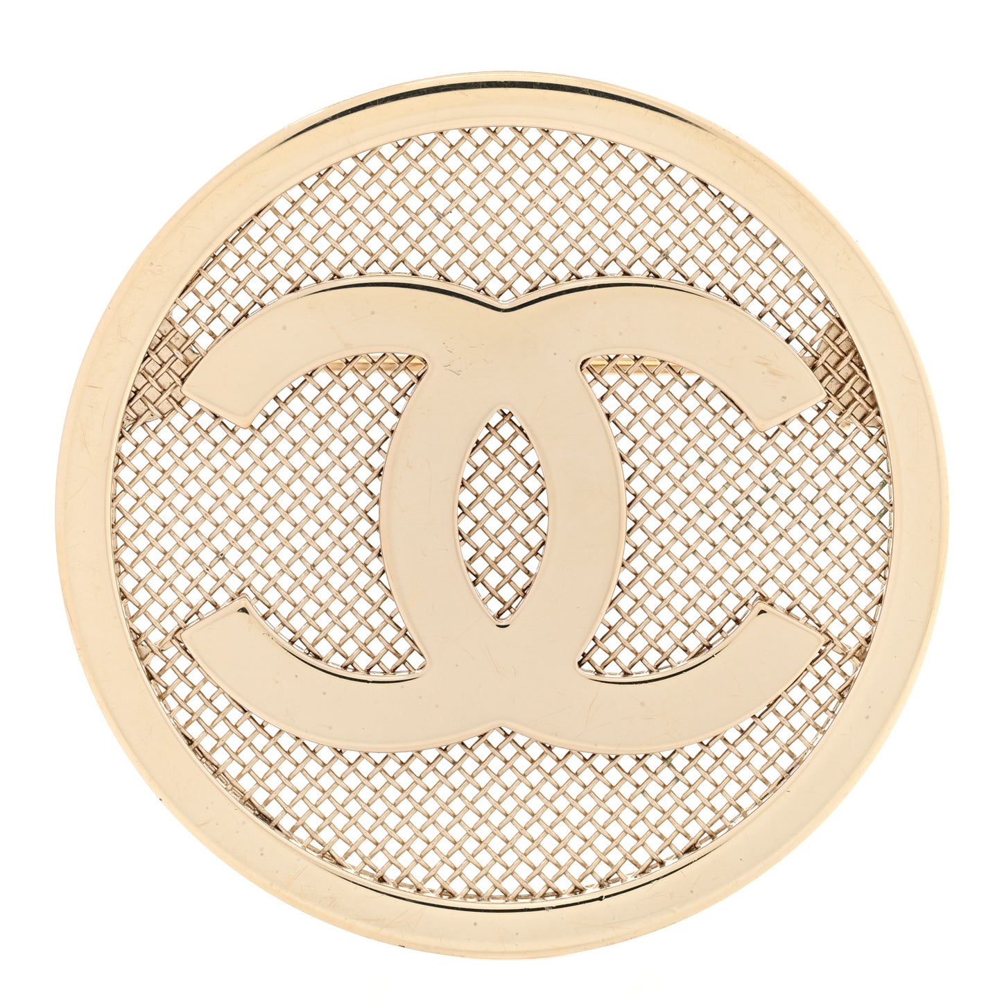 Mesh Circle CC Brooch Gold