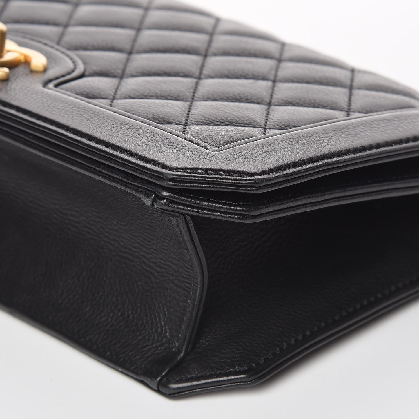 Grained Calfskin Quilted Medium Flap Black