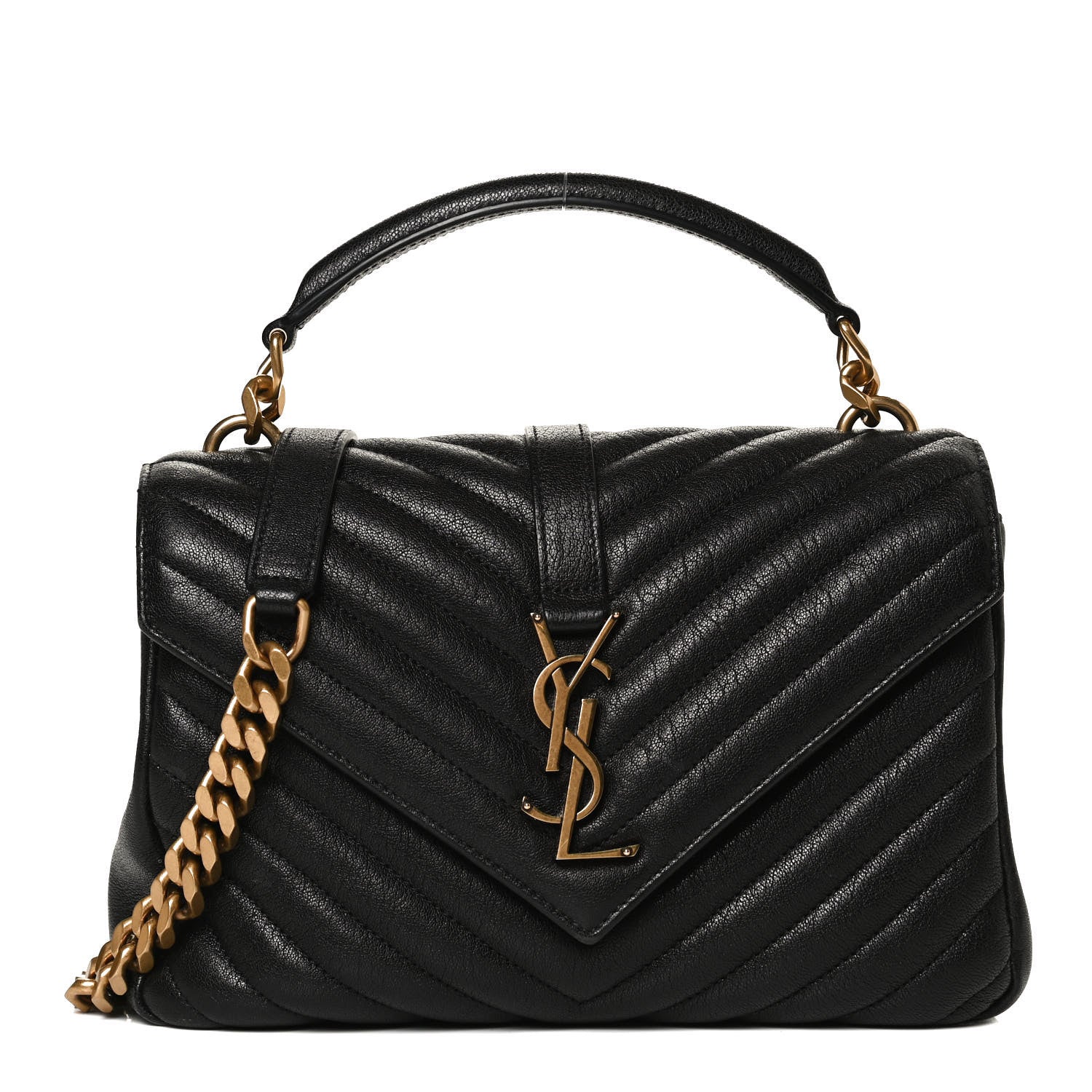Saint Laurent Sheepskin Matelasse Chevron Monogram Medium College Bag Black 1 of 12