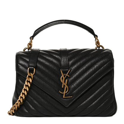 Saint Laurent Sheepskin Matelasse Chevron Monogram Medium College Bag Black 1 of 12