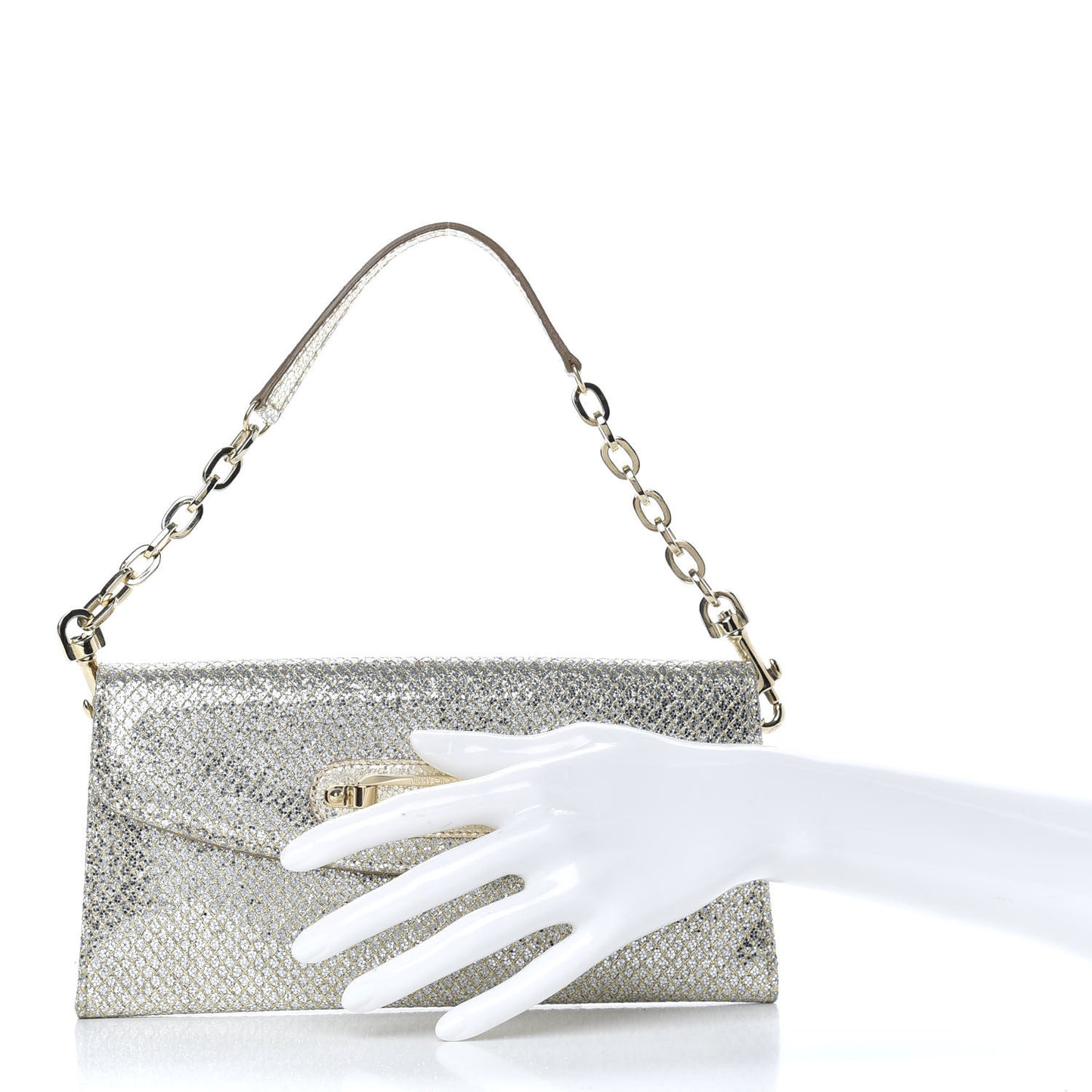 Glitter Fabric Large Riane Clutch Champagne