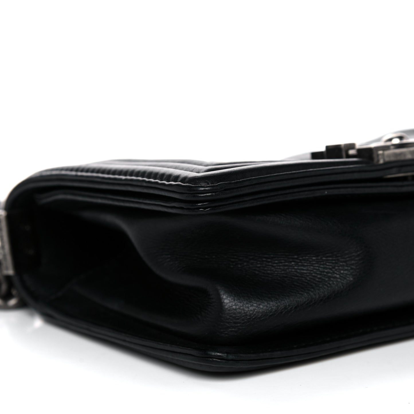 Calfskin Double Stitch Small Boy Flap Black