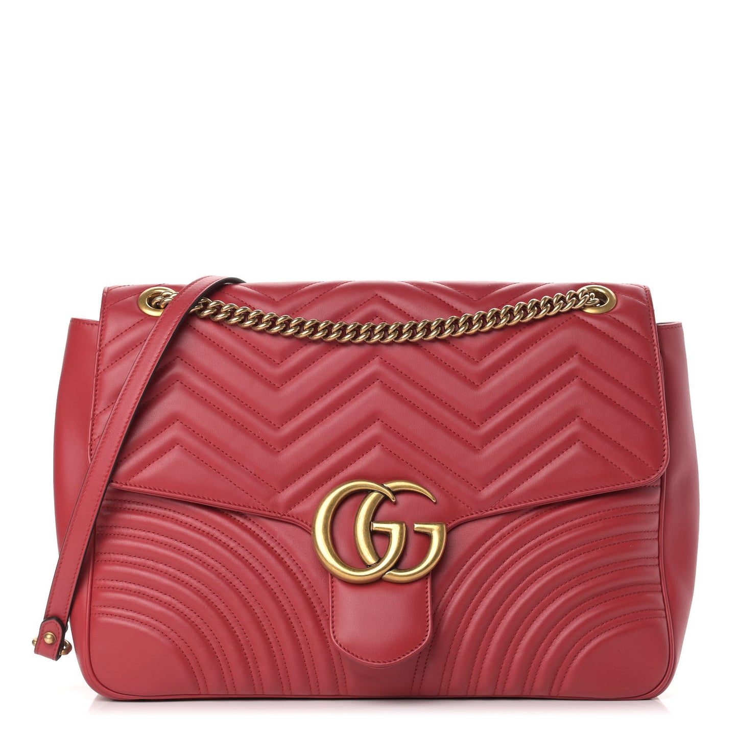 Calfskin Matelasse Large GG Marmont Shoulder Bag Hibiscus Red