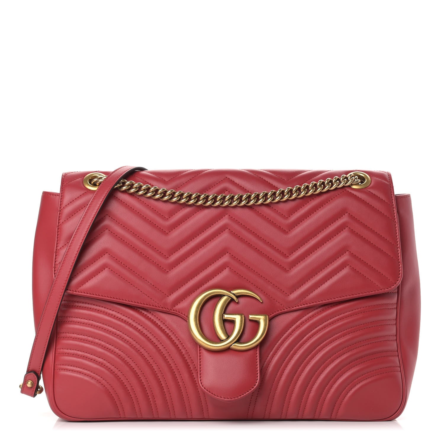 Gucci Calfskin Matelasse Large GG Marmont Shoulder Bag Hibiscus Red 1 of 12