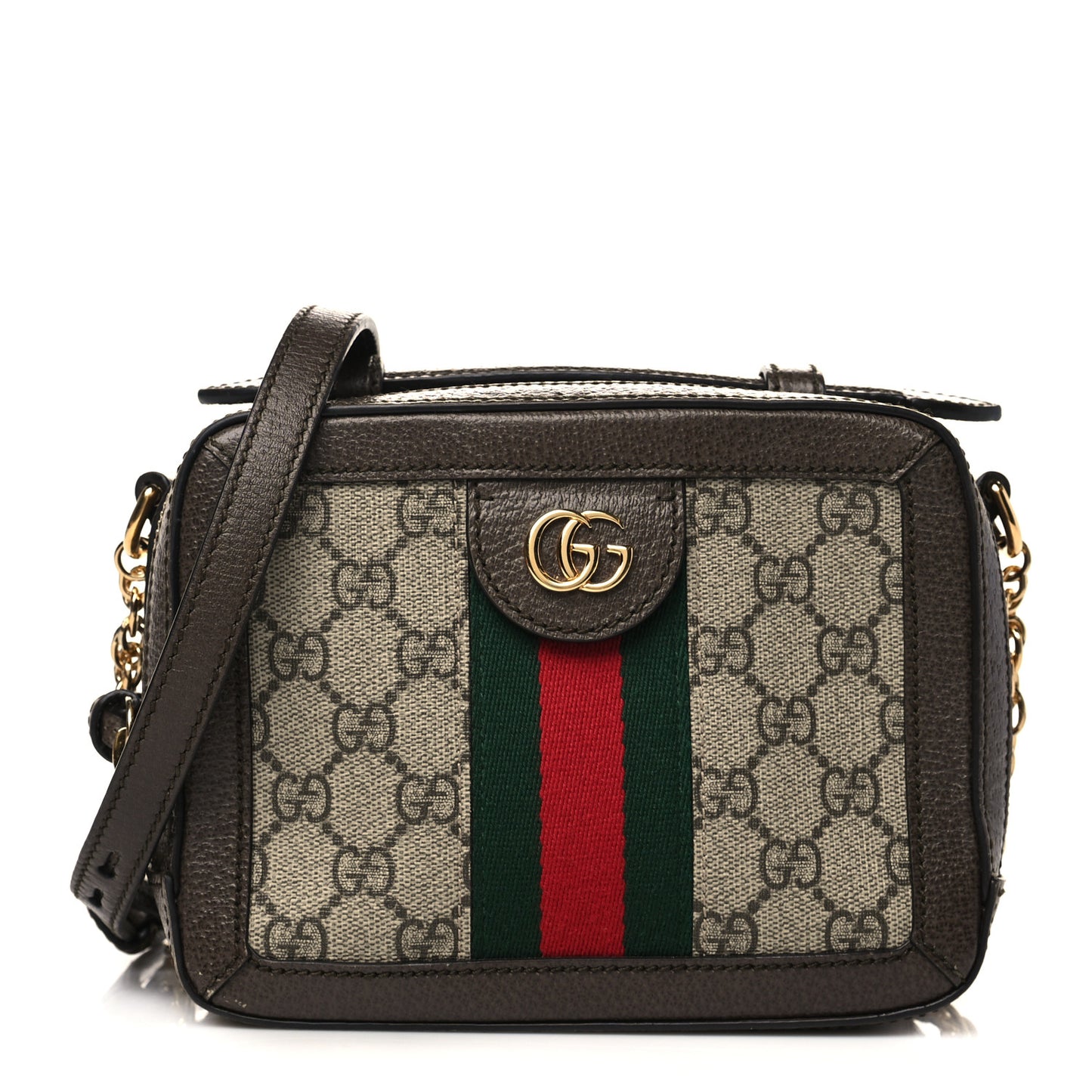 GG Supreme Monogram Mini Ophidia Top Handle Shoulder Bag Brown