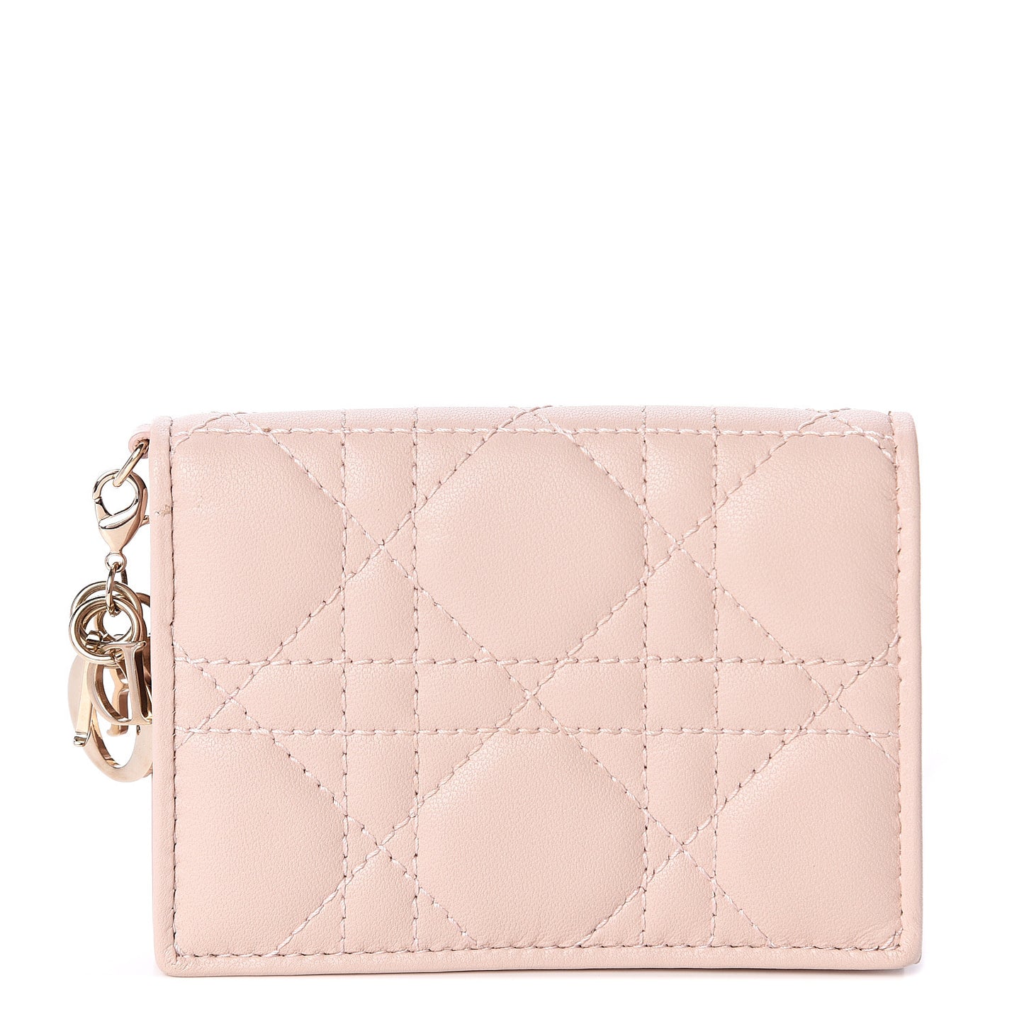 Lambskin Cannage Small Lady Dior Flap Card Holder Light Pink