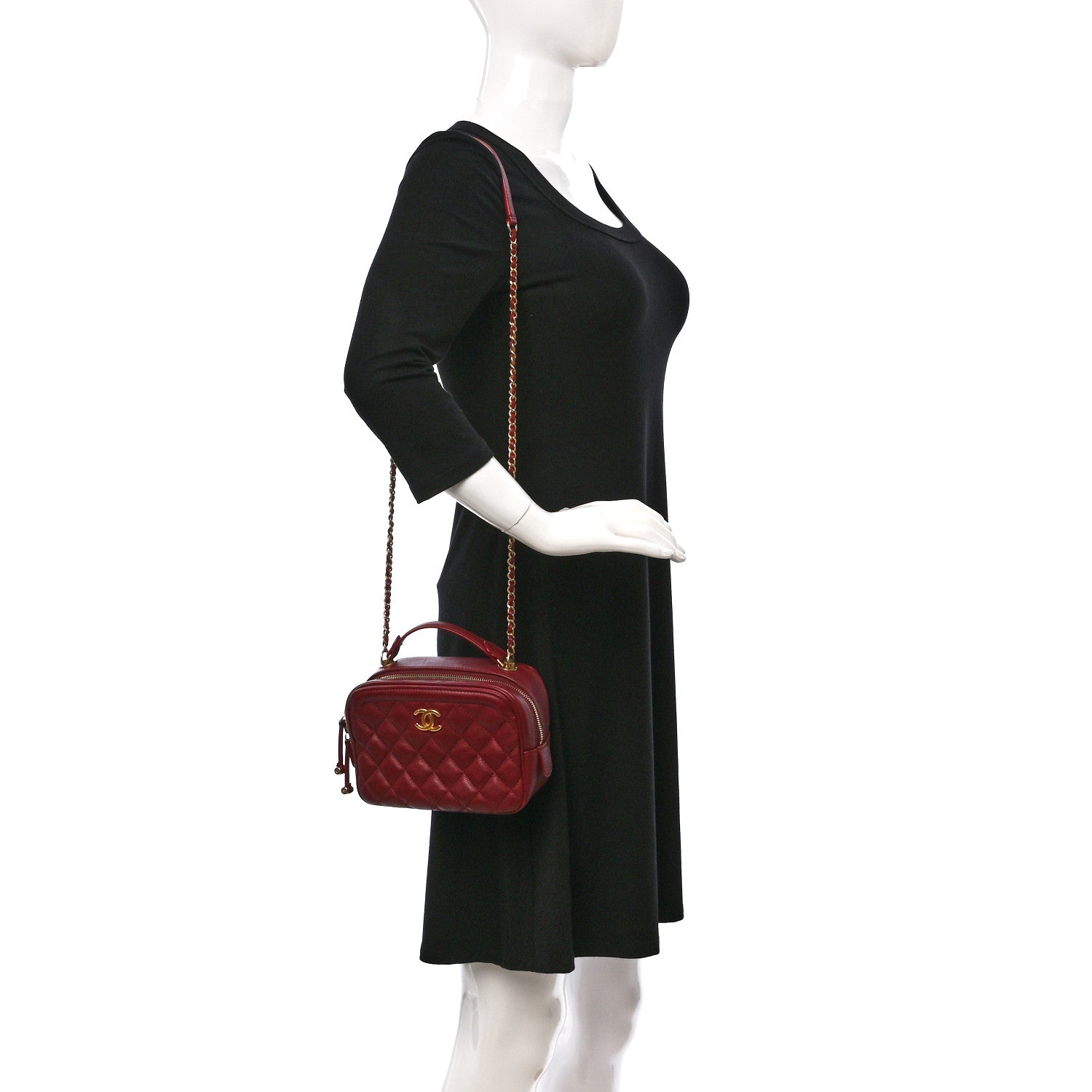 Chanel Calfskin Quilted CC Small Vanity Case Dark Red 2 of 10
